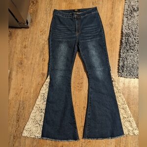Lucky & Blessed High Rise Flare Jeans With Lace Size 10